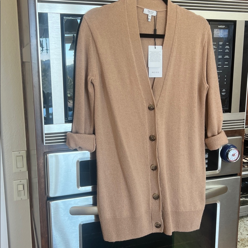 REISS KELIS CASHMERE BLEND CAMEL CARDIGAN BUTTON-DOWN CHIC STYLISH NWT size XS - Picture 6 of 9